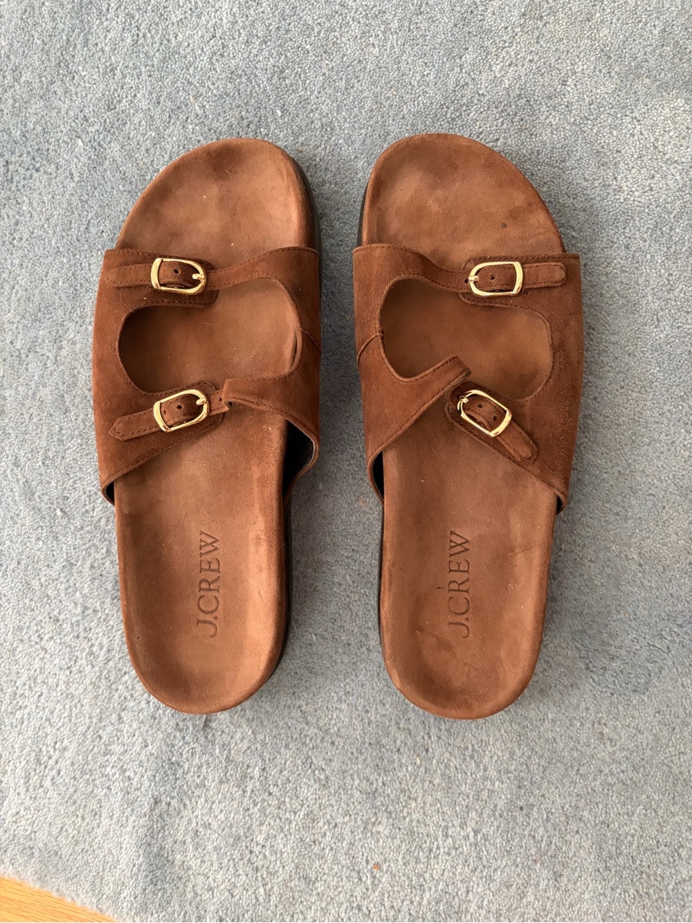 J.Crew Colbie buckle two-strap slide sandals in espresso brown suede, size 9
